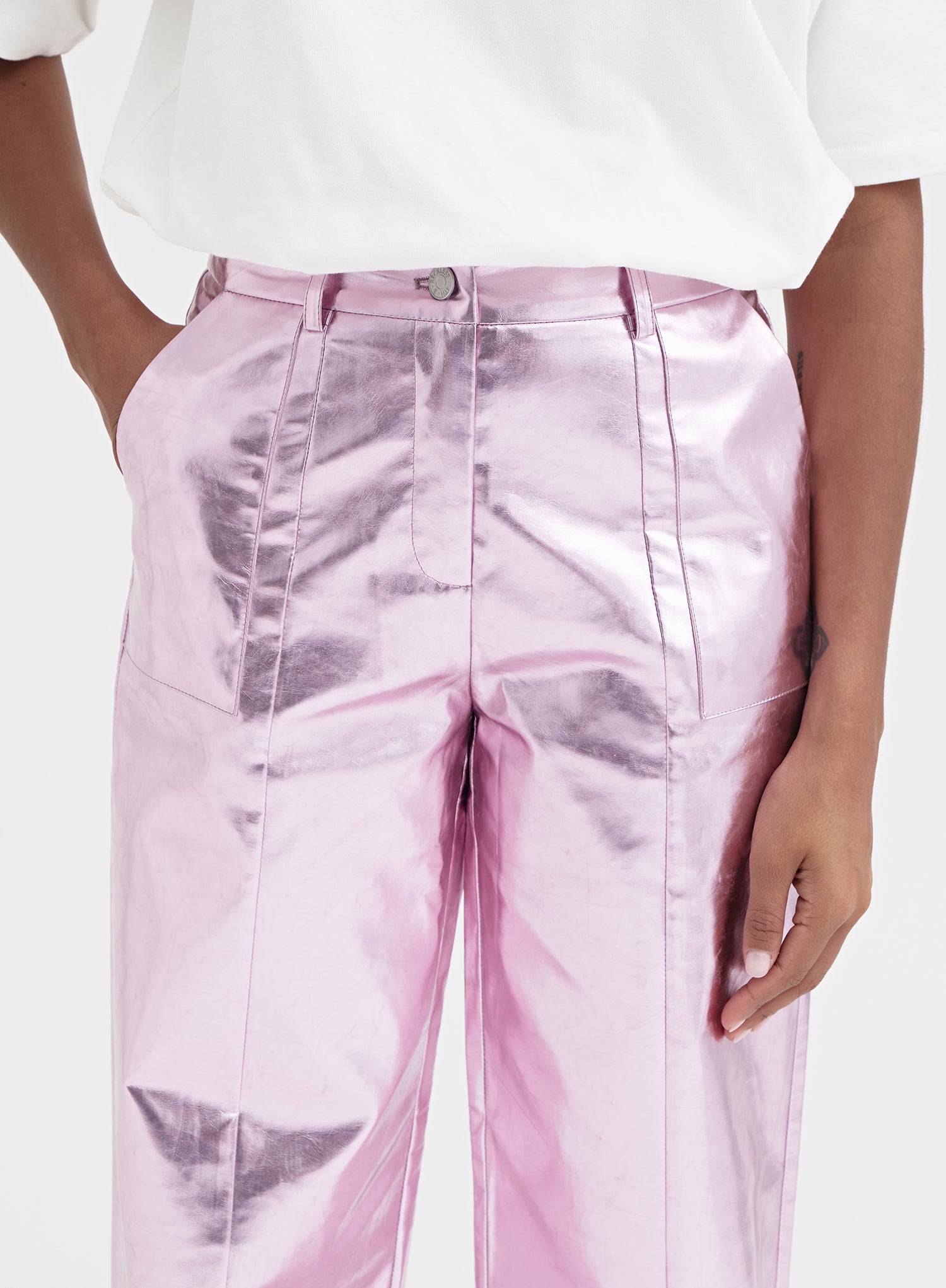 Pink Metallic Faux Leather Trouser